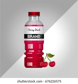 Realistic fruit juice bottle package design of cherry