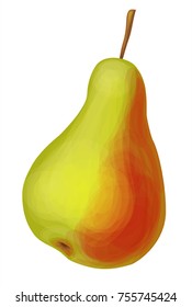  Realistic fruit, yellow pear with one side red with a stalk