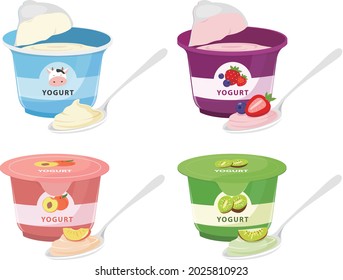 Realistic Fruit Yogurts Illustration Collection