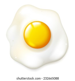 Realistic fryed egg, vector isolated breakfast food on a white background