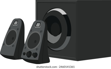 Realistic Full Bass Speaker Vector Illustration in Black for Audio Computer