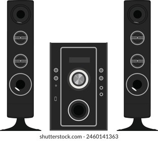Realistic Full Bass Speaker Vector Illustration in Black for Home Movie Audio and party