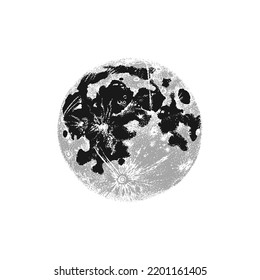 Realistic full dark moon on a white background.
