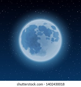 Realistic full moon in bright lights with stars against the night sky