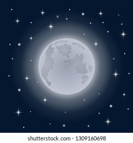 Realistic full moon. Detailed vector illustration. Elements of this image furnished by NASA