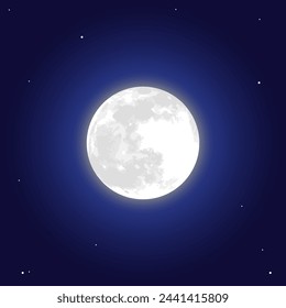 Realistic Full Moon Illustration on Night Sky