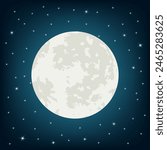 Realistic full moon with star. Cartoon flat style. Vector illustration