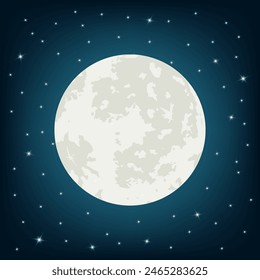 Realistic full moon with star. Cartoon flat style. Vector illustration