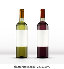 Realistic Full Red And White Wine Bottles. EPS10 Vector