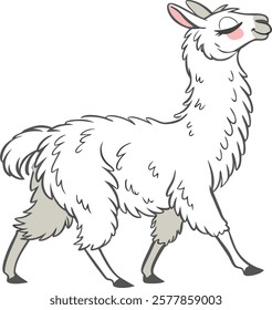  Realistic full-body alpaca illustration on a white background, perfect for creative projects and designs.