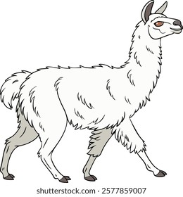  Realistic full-body alpaca illustration on a white background, perfect for creative projects and designs.