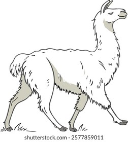  Realistic full-body alpaca illustration on a white background, perfect for creative projects and designs.