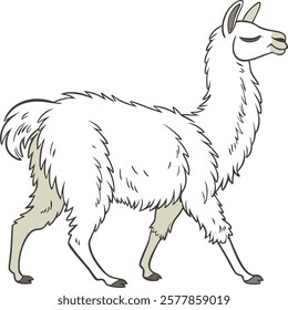  Realistic full-body alpaca illustration on a white background, perfect for creative projects and designs.