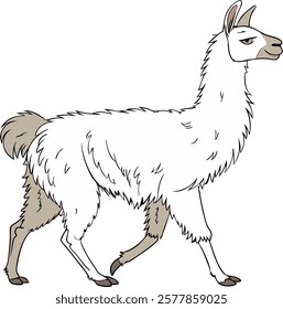  Realistic full-body alpaca illustration on a white background, perfect for creative projects and designs.