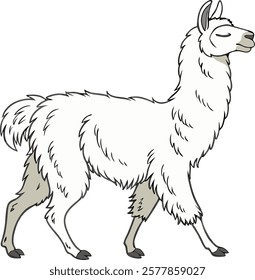  Realistic full-body alpaca illustration on a white background, perfect for creative projects and designs.