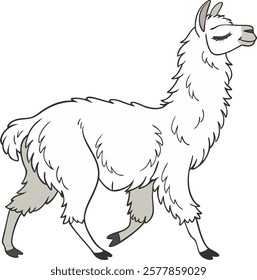  Realistic full-body alpaca illustration on a white background, perfect for creative projects and designs.