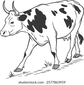 Realistic full-body cow image on a white background, ideal for design projects and stock photography needs.