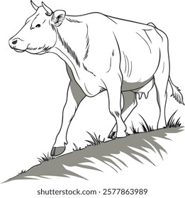 Realistic full-body cow image on a white background, ideal for design projects and stock photography needs.