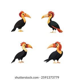 Realistic full-body image of the rare Rufous-headed Hornbill on a white background