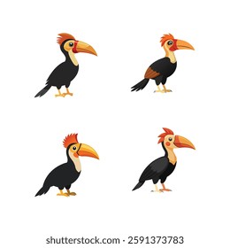 Realistic full-body image of the rare Rufous-headed Hornbill on a white background