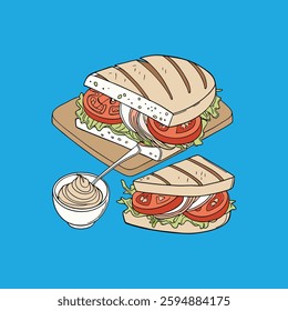 Realistic full-body sandwich vector illustration.