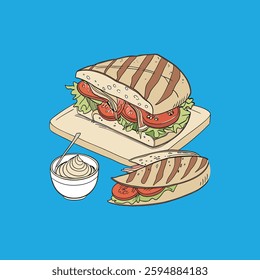 Realistic full-body sandwich vector illustration.