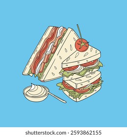  Realistic full-body vector illustration of a club sandwich