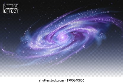 Realistic Galaxy. Transparent Background Effect. Spiral Galaxy Template. Vector Illustration.