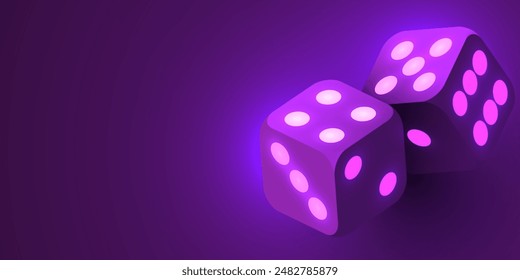 Realistic game neon dice. Casino gambling design template for app, web, advertising, mockup.. Vector illustration