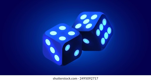 Realistic game neon dice. Casino gambling design template for app, web, advertising, mockup.. Vector illustration