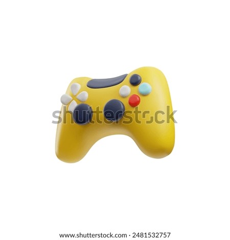 Realistic gamepad 3D plastic style vector icon. Game wireless controller gamepad, yellow game joystick. Portable video game equipment with buttons. Handheld gadget device for entertainment