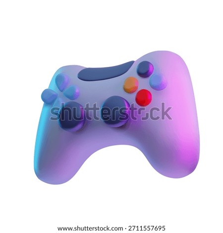 Realistic gamepad 3D plastic style vector icon. Gaming wireless controller gamepad, purple game joystick. Portable video game equipment with buttons. Handheld gadget device for entertainment