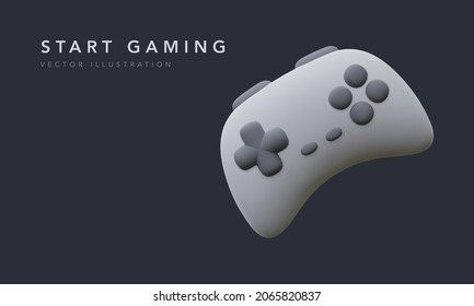 Realistic gamepad. Play console and PC games and stay at home concept, 3D video game controller. Vector illustration