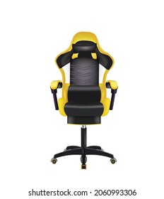 Realistic gaming chair, front view, vector illustration