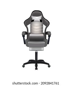 Realistic gaming chair, front view, vector illustration