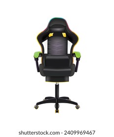 Realistic gaming chair, front view, vector illustration
