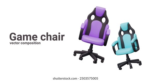 Realistic gaming chair. Furniture for gamers, computer users, game consoles