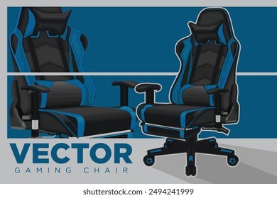 Realistic Gaming Chair Vector- Mock up Computer vector for branding on isolated white background. Side, Front, Rear, Top Views	