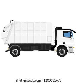Realistic Garbage Truck isolated on white background. Vector illustration