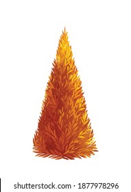 Realistic garden bush in shape of cone with yellow leaves vector illustration