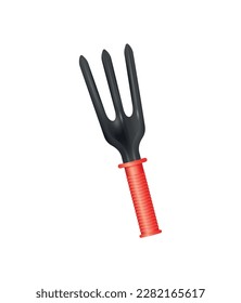 Realistic gardening fork with red handle vector illustration