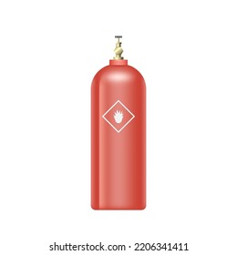 Realistic Gas Cylinder Icon With Danger Icon And Flammable Sticker Isolated On White Background. Tank For All Inert And Mixed Inert Gases. Lpg. Flammable Barrel With High Pressure. Vector Illustration