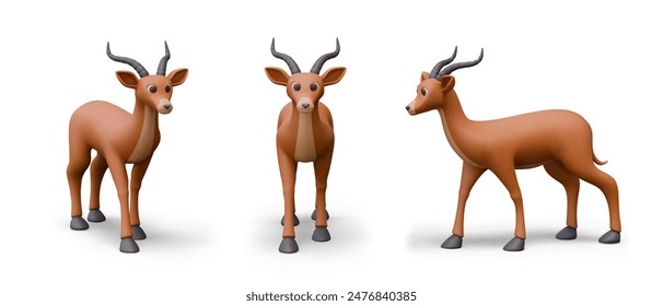 Realistic gazelle in different poses. Herbivorous wild animal of savannah