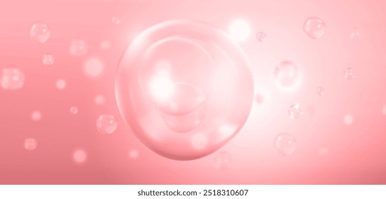 Textura de gel realista com bolhas de ar dentro. Ilustração vetorial de substância líquida com bolhas de óleo, produto cosmético, colágeno, produto cosmético de cuidados de beleza de hialurão. Estrutura molecular