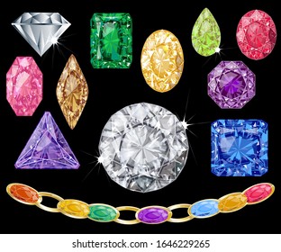 Realistic Gems Vector Illustration Collection - Highly Ornate  