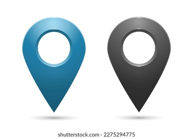 Realistic geolocation icons in blue and black on a white background. A set of geolocation map pin code icons. Vector EPS 10.