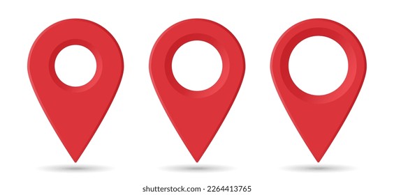 Realistic geolocation icons in red on a white background. A set of three pin-code icons of the geolocation map. Vector EPS 10.