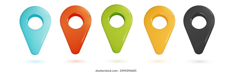 Realistic geolocation icons set on transparent background. Cool Geolocation map pin icons.