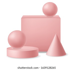 Realistic geometric elements 3d, isolated  scene, pink forme render, abstract banner, graphic design, modern design vector illustration