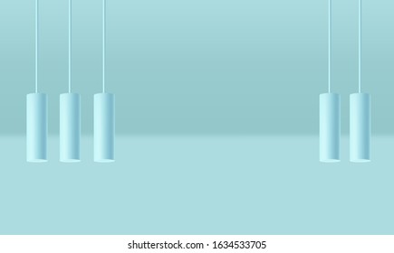 Realistic geometric forme scene, blue background, minimal forme isolated, abstract banner, cylinder 3d lights vector illustration 